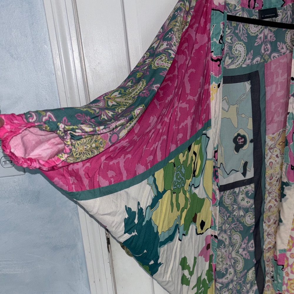 Anthropologie Mint and Pink Paisley Kimono - Picture 4 of 5